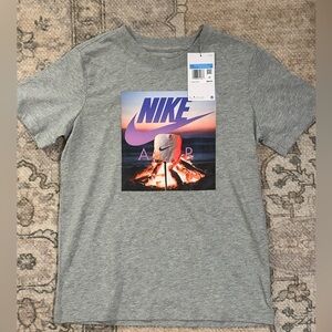 Youth Nike Gray Graphic T-Shirt with Purple Logo
